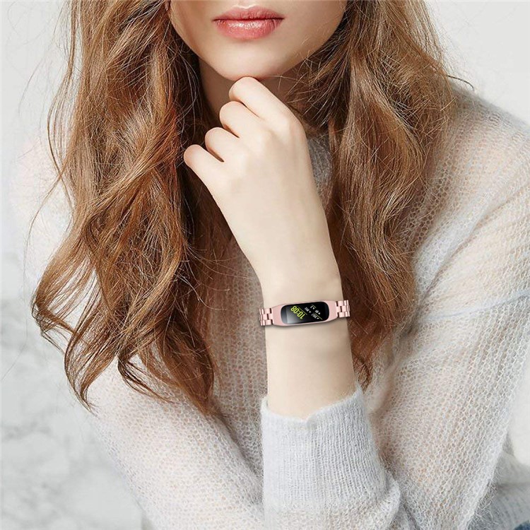 Stainless Steel Three Bead Buckle Chain Watchband for Samsung Galaxy Fit-E/SM-R375 - Pink-6