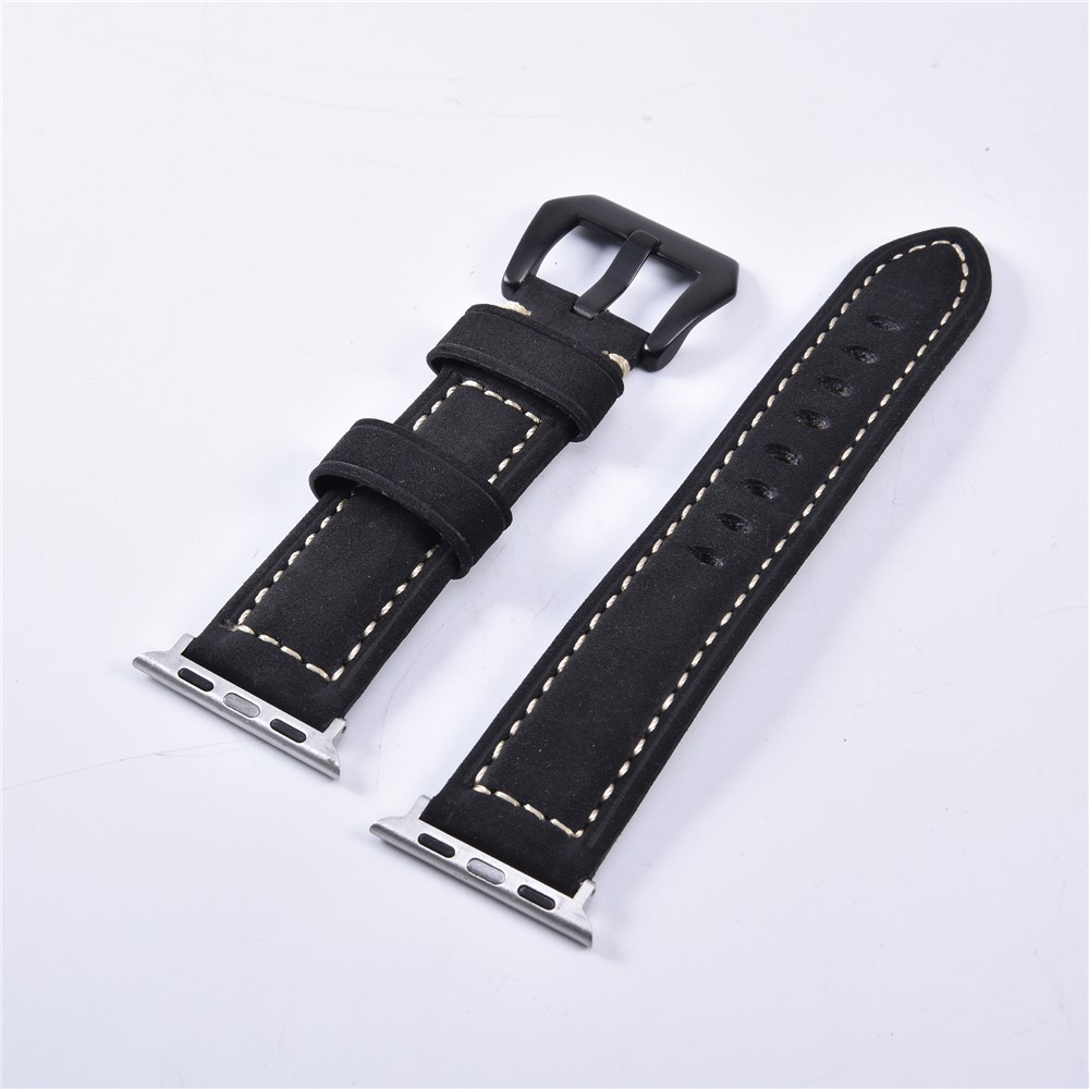 Pulseira De Couro Fosco Para Apple Watch Series 1 2 3 42mm, Series 5 4 44mm - Preto-1