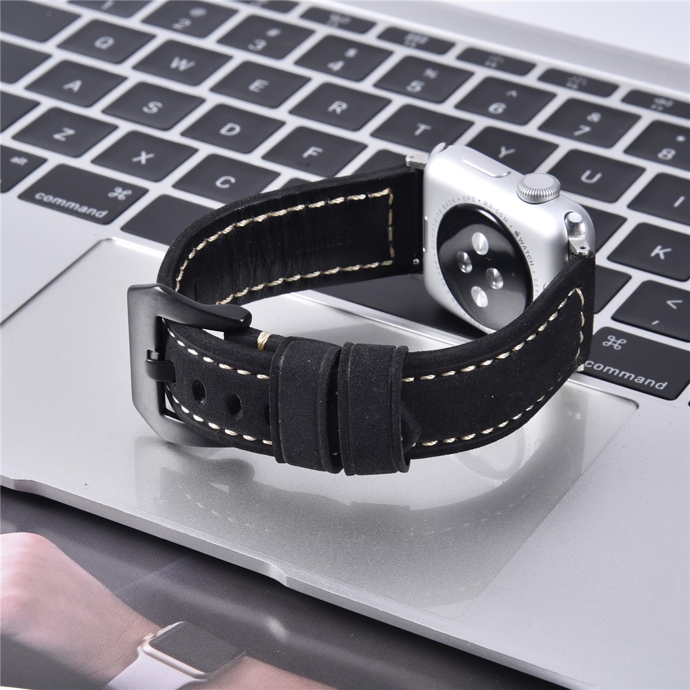 Pulseira De Couro Fosco Para Apple Watch Series 1 2 3 42mm, Series 5 4 44mm - Preto-2