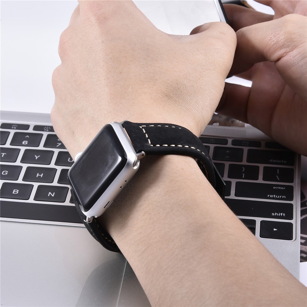 Pulseira De Couro Fosco Para Apple Watch Series 1 2 3 42mm, Series 5 4 44mm - Preto-4