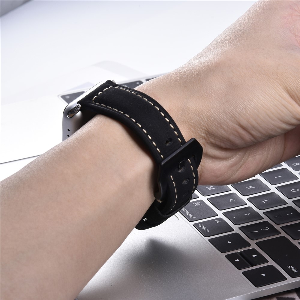 Pulseira De Couro Fosco Para Apple Watch Series 1 2 3 42mm, Series 5 4 44mm - Preto-5