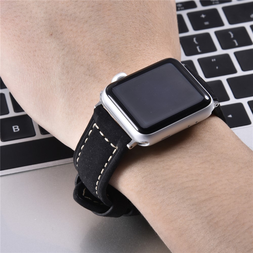 Pulseira De Couro Fosco Para Apple Watch Series 1 2 3 42mm, Series 5 4 44mm - Preto-6