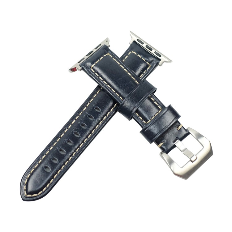 Leather Smart Wrist Strap Watchband Replacement for Apple Watch Series 1 2 3 42mm, Series 5 4 44mm - Blue-2