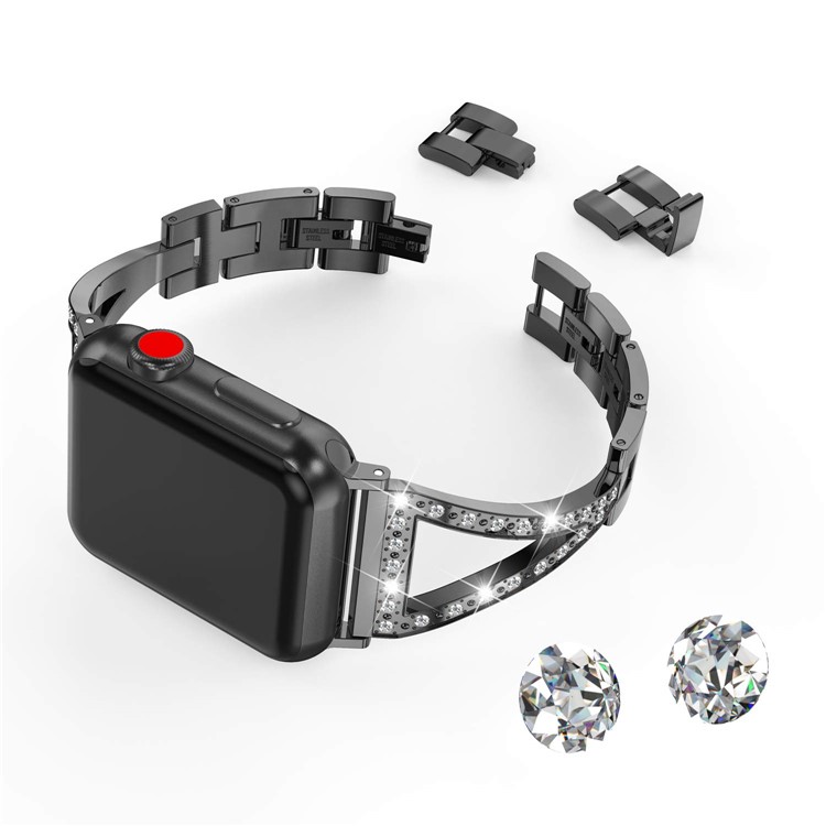 Diamond Decor Stainless Steel Smart Bracelet Band for Apple Watch Series 3/2/1 42mm/Series 4 44mm - Black-4