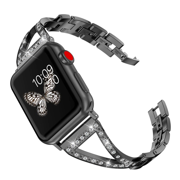 Diamond Decor Stainless Steel Smart Watch Strap for Apple Watch Series 3/2/1 38mm/Series 4 40mm - Black-1