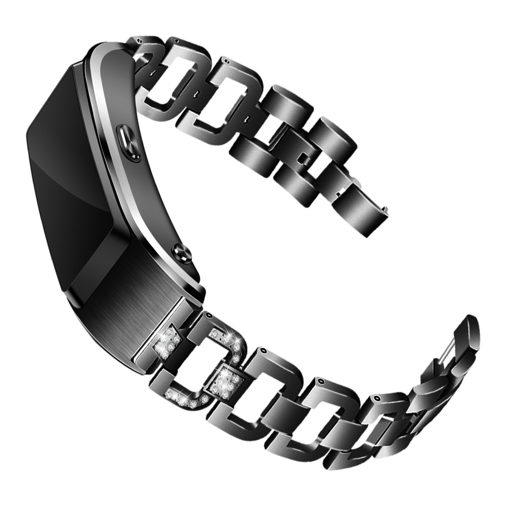 18MM D Shape Rhinestone Decor Stainless Steel Watch Band Replacement for Huawei TalkBand B5 - Black-1