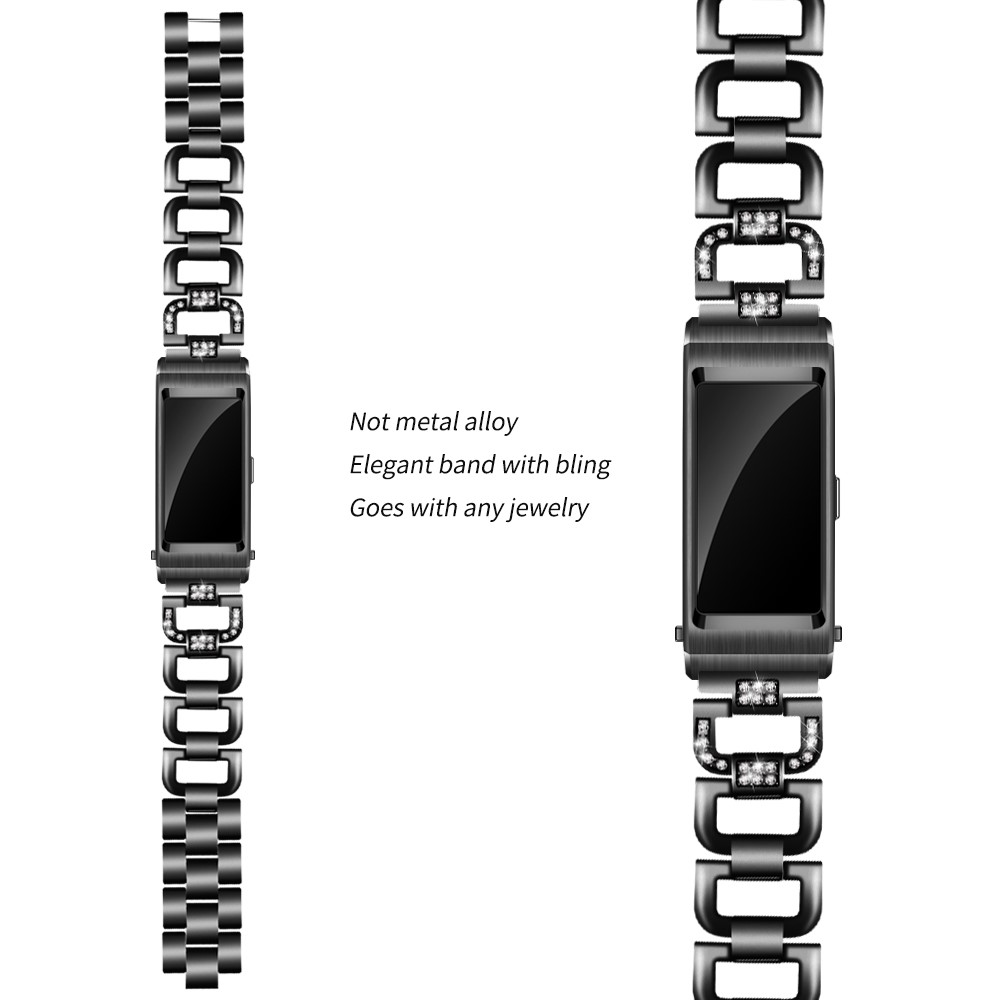 18MM D Shape Rhinestone Decor Stainless Steel Watch Band Replacement for Huawei TalkBand B5 - Black-3