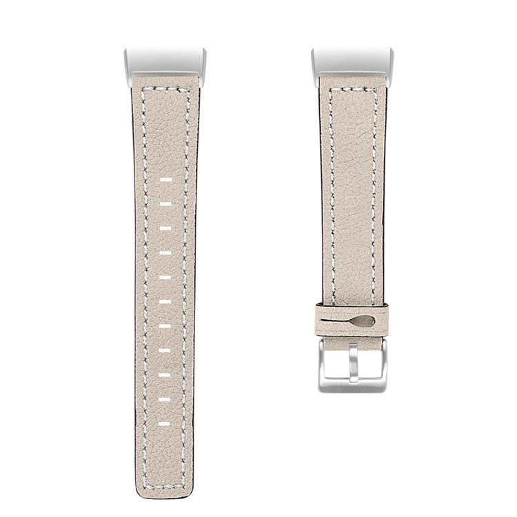 Top Layer Cowhide Genuine Leather Smart Watch Band Replacement for Fitbit Charge 3 - Apricot-1
