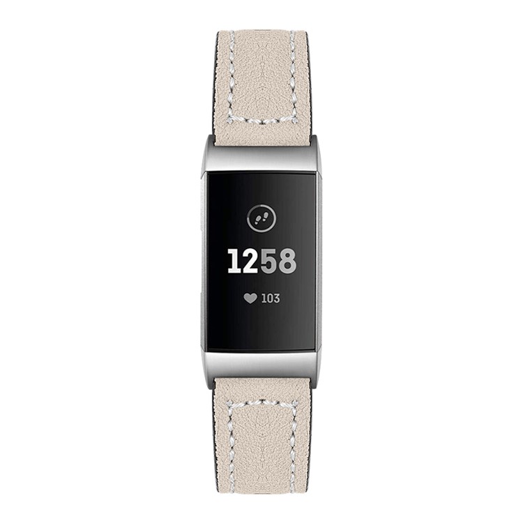 Top Layer Cowhide Genuine Leather Smart Watch Band Replacement for Fitbit Charge 3 - Apricot-3