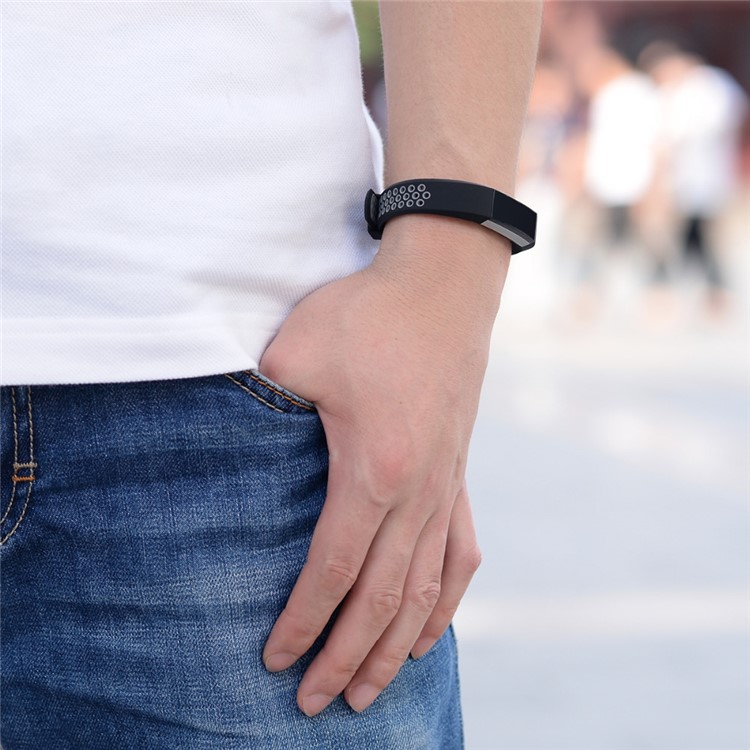 Zweifarbiges Silikonarmband Für Fitbit Alta / Alta HR - Schwarz / Grau-4