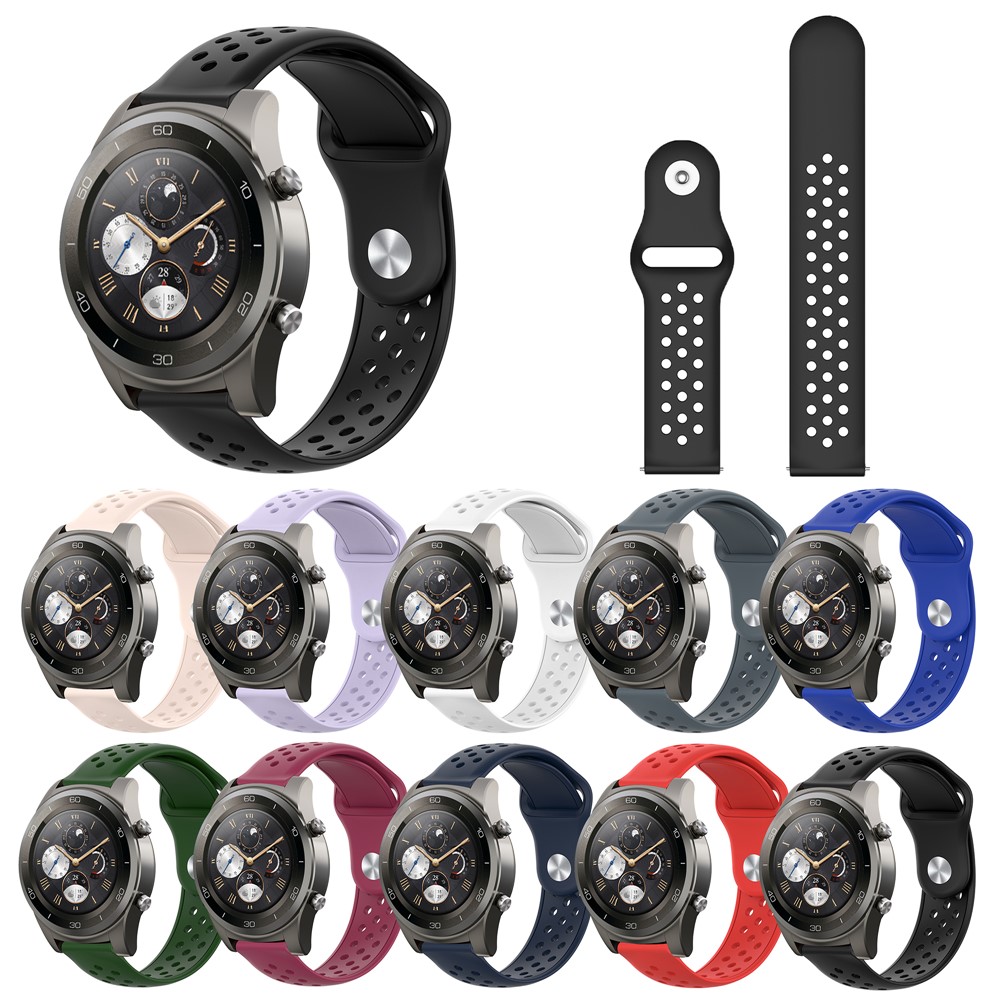 22mm Breathable Holes Silicone Bracelet Wrist Strap Replacement for Huawei Watch 2 Pro Smartwatch Band - Black-6