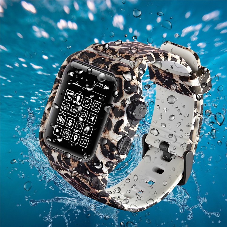 Armor Style Waterproof Camo Leopard Print Protective Case and Strap for Apple Watch Series 3/2/1 42mm - Leopard-8