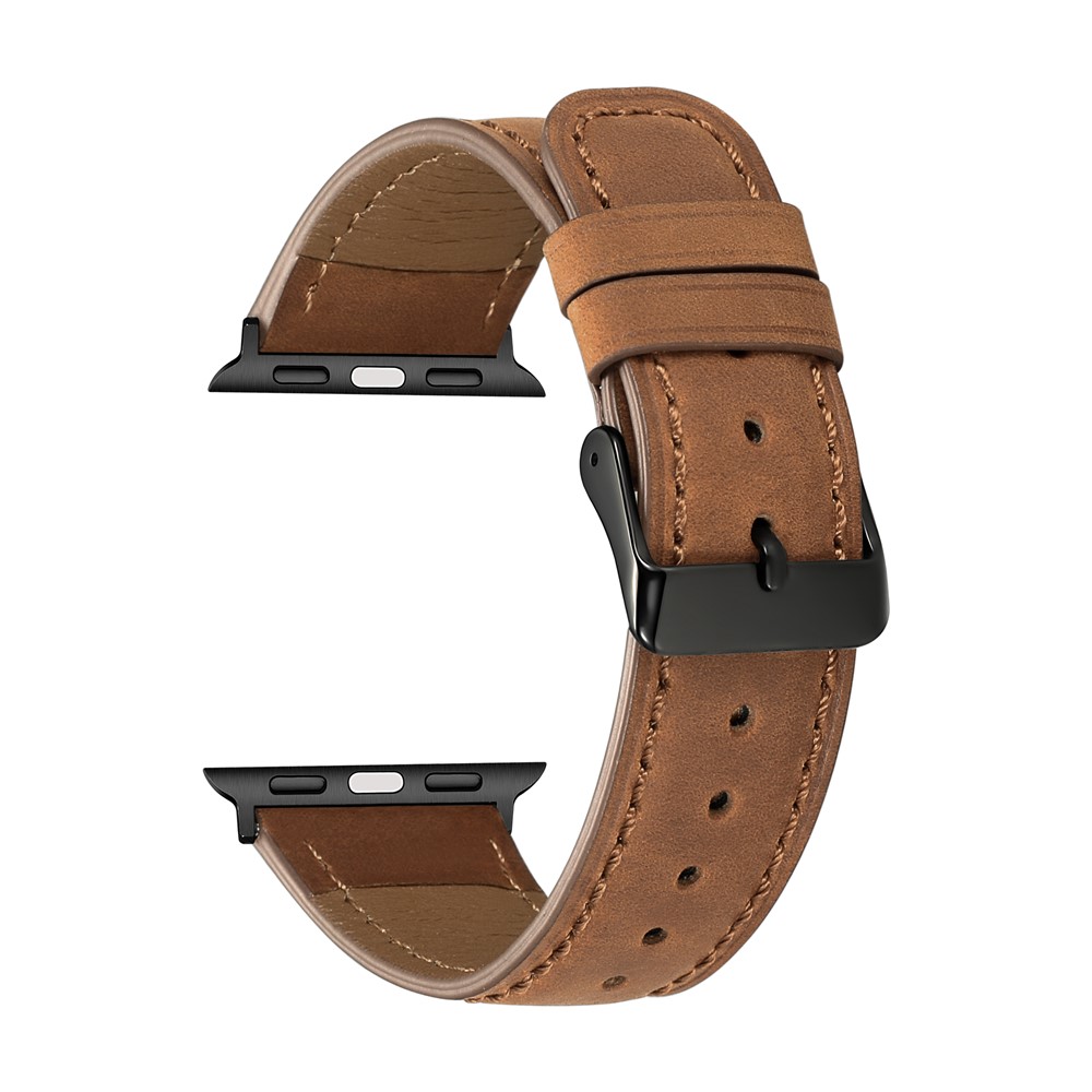 Correa De Reloj De Cuero Genuino Con Textura Crujiente Correa De Reloj Para Apple Watch Series 5 4 40mm / Serie 3 2 1 38 Mm - Marrón-1