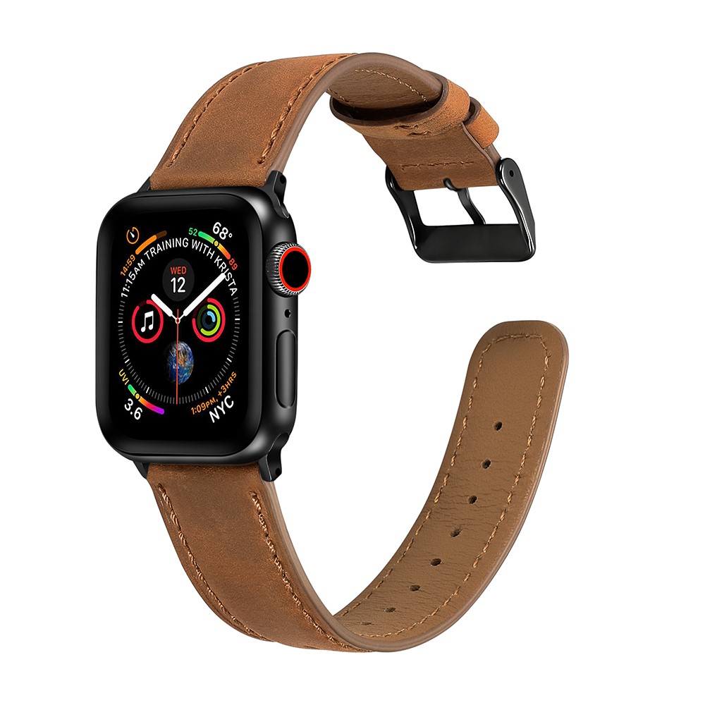 Correa De Reloj De Cuero Genuino Con Textura Crujiente Correa De Reloj Para Apple Watch Series 5 4 40mm / Serie 3 2 1 38 Mm - Marrón-2