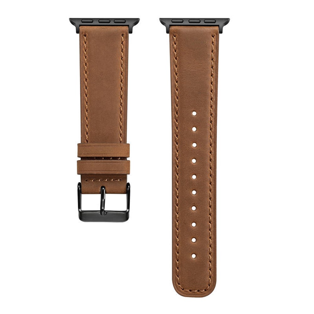 Correa De Reloj De Cuero Genuino Con Textura Crujiente Correa De Reloj Para Apple Watch Series 5 4 40mm / Serie 3 2 1 38 Mm - Marrón-3