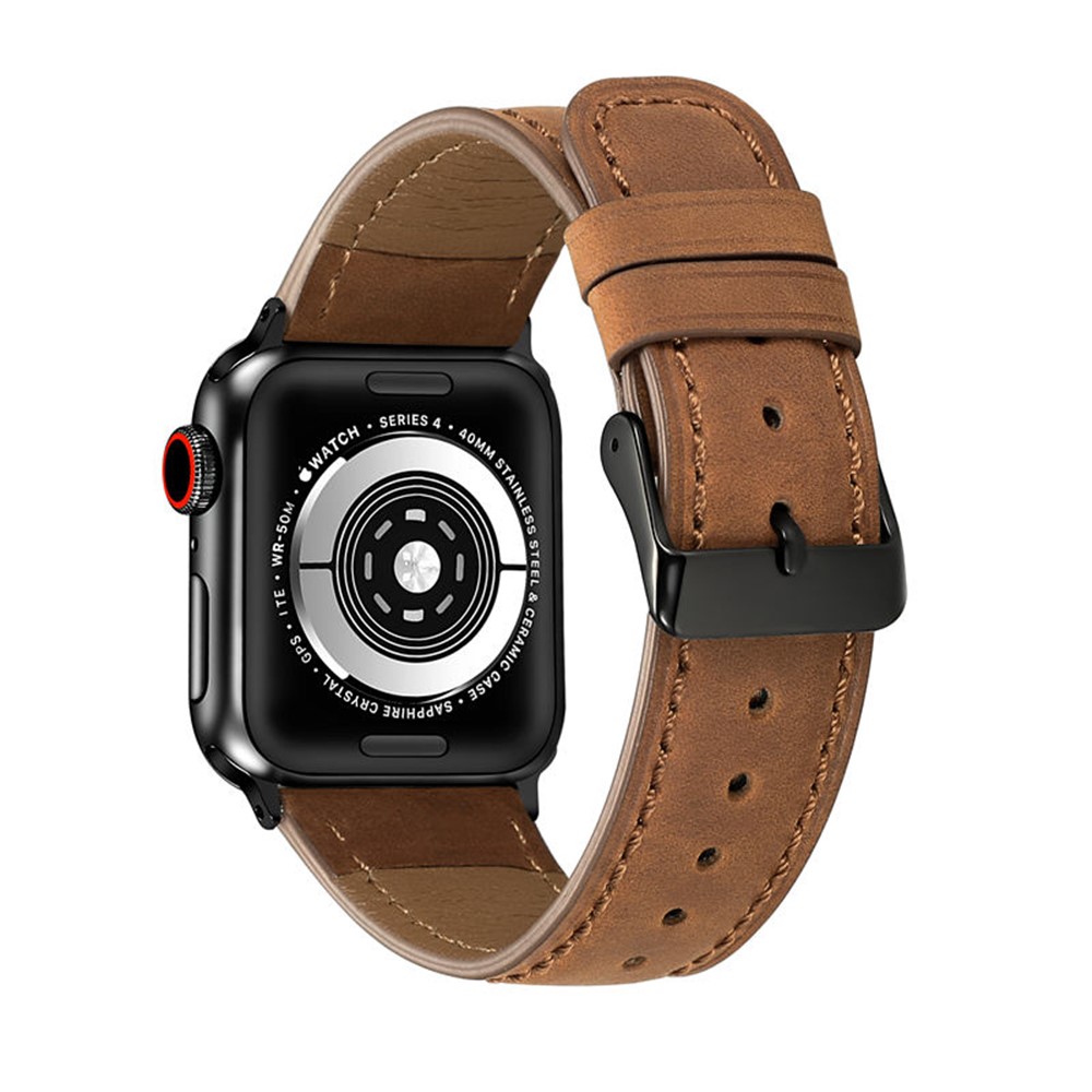 Correa De Reloj De Cuero Genuino Con Textura Crujiente Correa De Reloj Para Apple Watch Series 5 4 40mm / Serie 3 2 1 38 Mm - Marrón-4