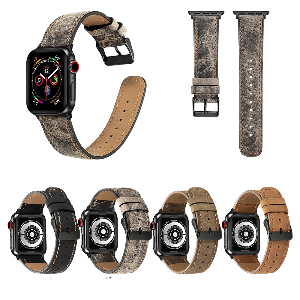 Correa De Reloj De Cuero Genuino Con Textura Crujiente Correa De Reloj Para Apple Watch Series 5 4 40mm / Serie 3 2 1 38 Mm - Marrón-5