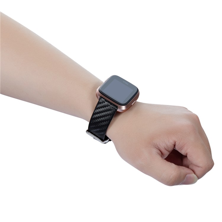 Bracelet En Fibre De Carbone En Cuir Véritable Montre Intelligente Pour Fitbit Versa Lite 2nd-5