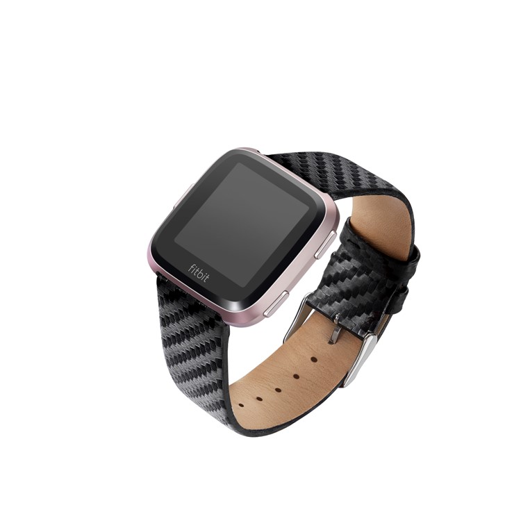 Carbon Fiber Grain Genuine Leather Smart Watch Band Strap for Fitbit Versa Lite-6