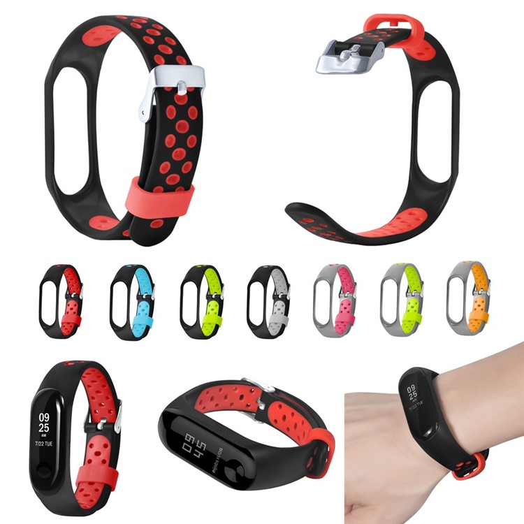 Dual Color Silicone Smart Bracelet Replacement Strap for Xiaomi Mi Smart Band 4 - Black / Red-8