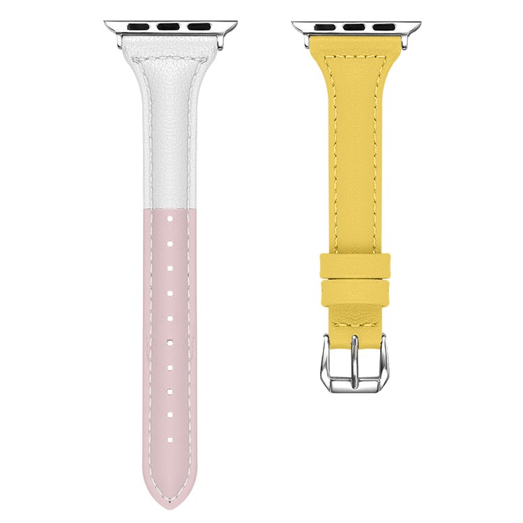 Tri-color Genuine Leather Smart Bracelet Band for Apple Watch Series 4 44mm/Series 3/2/1 42mm - Yellow/White/Pink-2