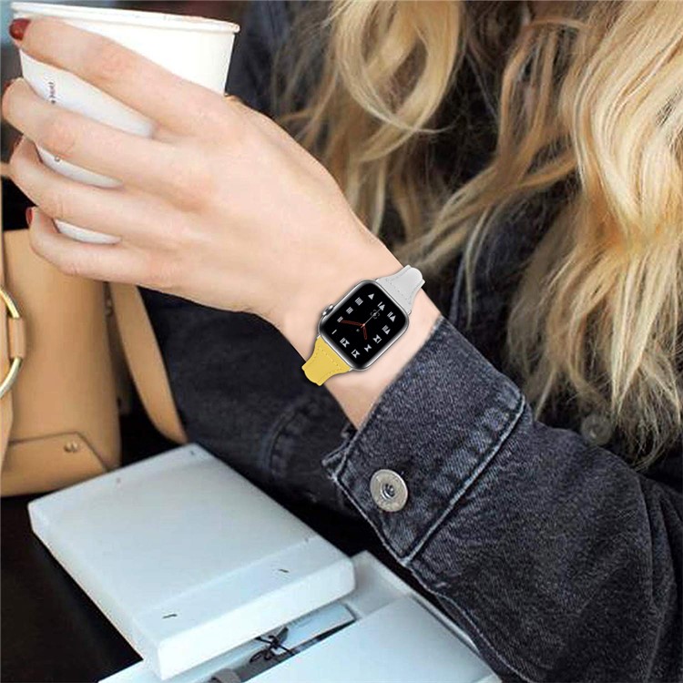 Tri-color Genuine Leather Smart Bracelet Band for Apple Watch Series 4 44mm/Series 3/2/1 42mm - Yellow/White/Pink-5