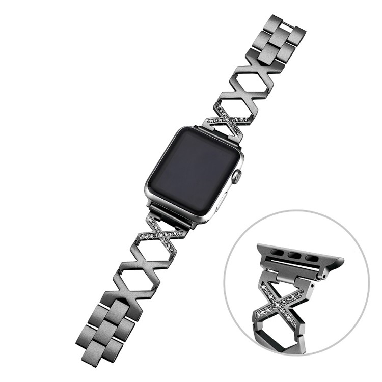 X-shaped + Diamond Decor Stainless Steel Smart Watch Strap for Apple Watch Series 3/2/1 42mm/Series 4 44mm - Black-2