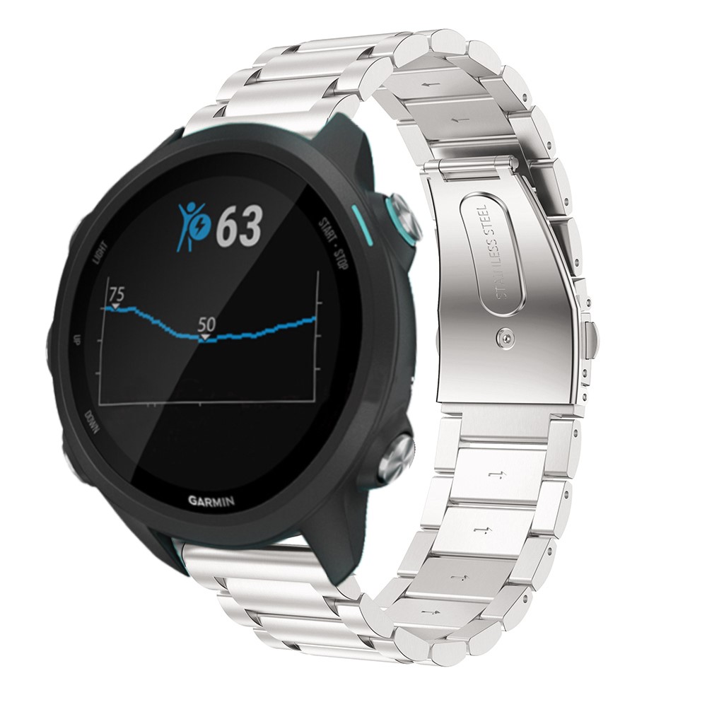 Cinturino In Acciaio Inossidabile Con Chiusura Pieghevole A Tre Perline Per Garmin Forerunner 245 - Argento-2