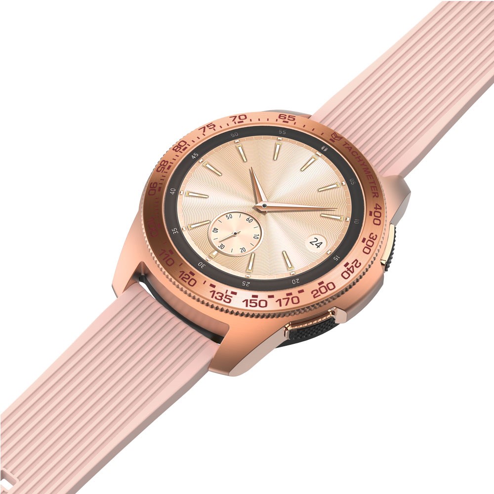 Accessoires De Protection Anti Anneau De Lunette Métal Acier Anti-rayures Pour Samsung Galaxy Watch 42mm - Bague En Or Rose Texte Rouge-3