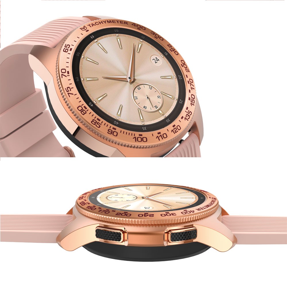 Accessoires De Protection Anti Anneau De Lunette Métal Acier Anti-rayures Pour Samsung Galaxy Watch 42mm - Bague En Or Rose Texte Rouge-4