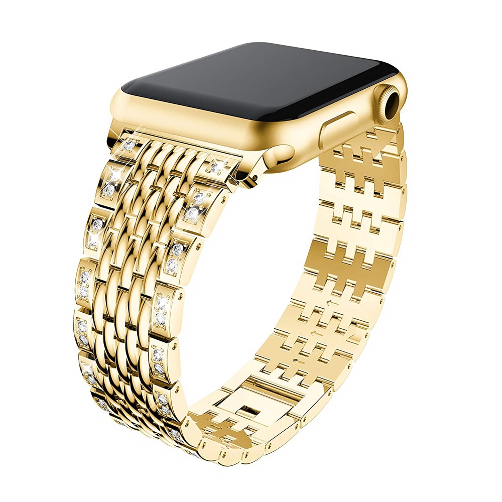Bracelet De Montre En Métal Décor Diamant Pour Montre De Pomme Série 3 42mm Series Montre De Pomme Série 1/2/3 42mm / Montre Apple Série 4 44mm - Or-1