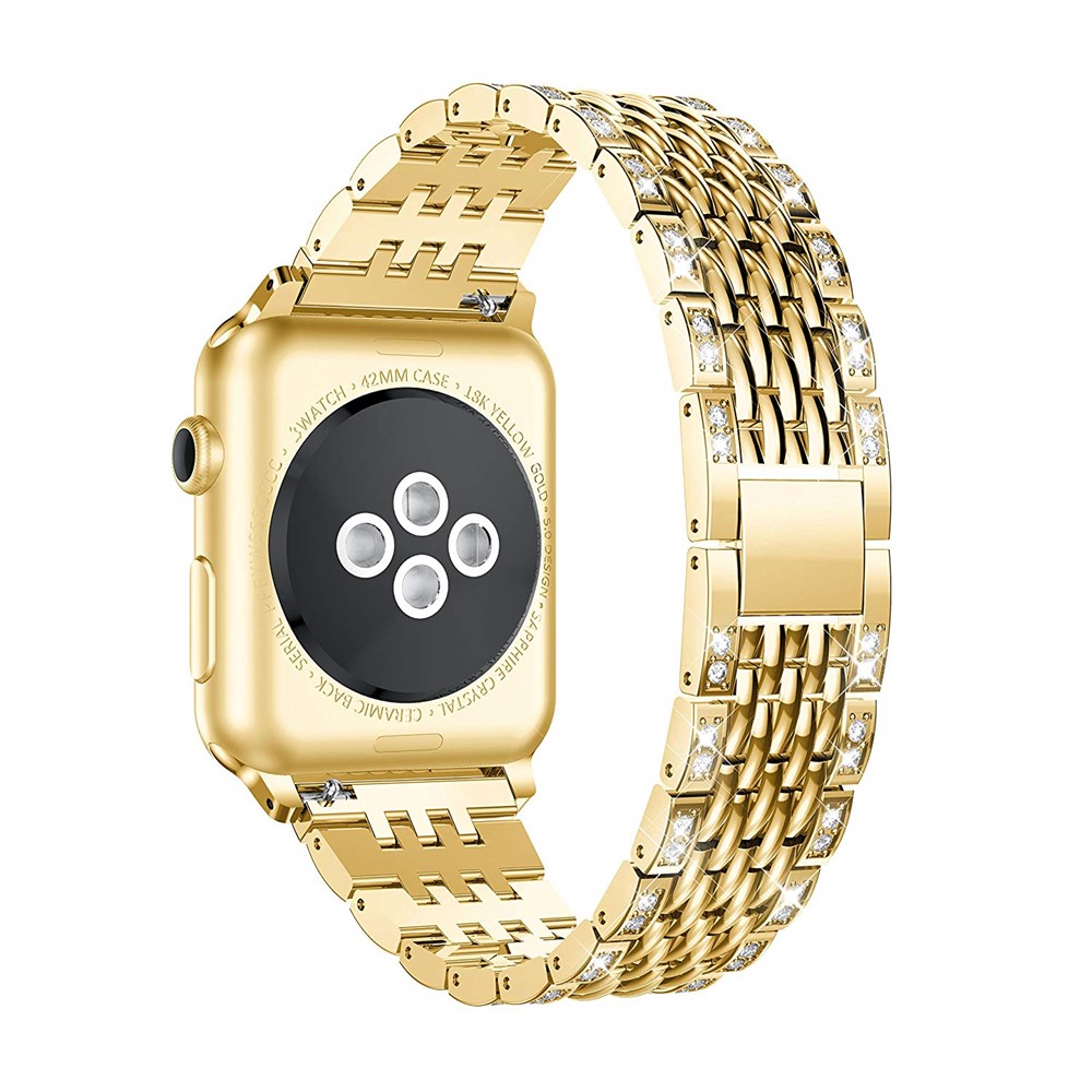 Bracelet De Montre En Métal Décor Diamant Pour Montre De Pomme Série 3 42mm Series Montre De Pomme Série 1/2/3 42mm / Montre Apple Série 4 44mm - Or-2