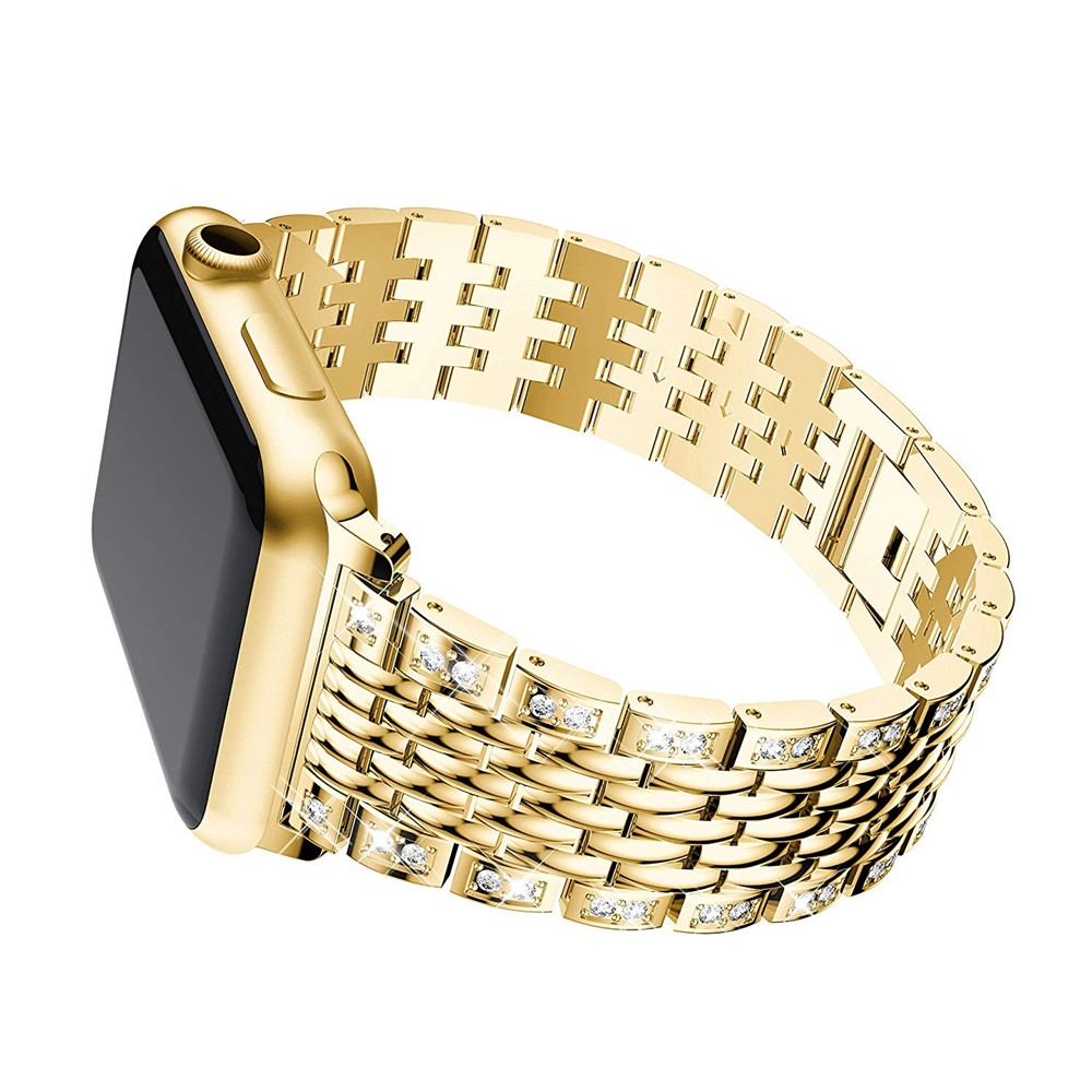 Bracelet De Montre En Métal Décor Diamant Pour Montre De Pomme Série 3 42mm Series Montre De Pomme Série 1/2/3 42mm / Montre Apple Série 4 44mm - Or-3