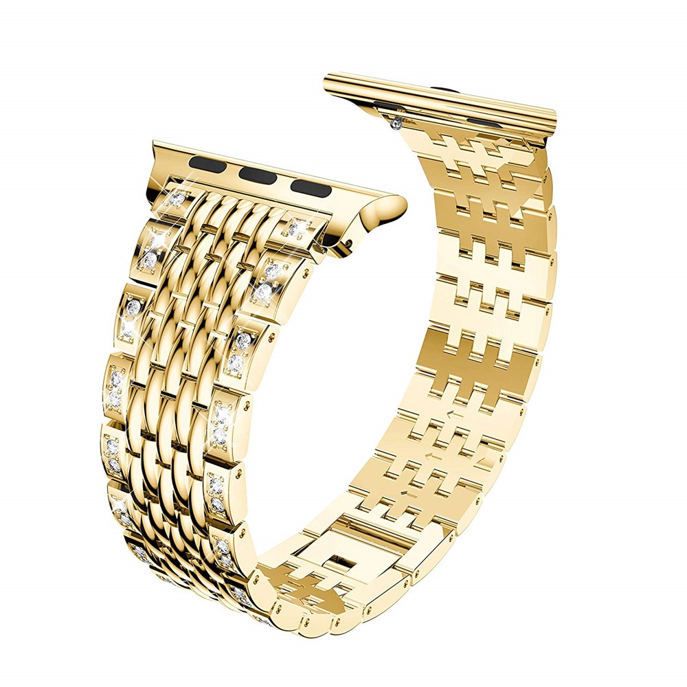 Bracelet De Montre En Métal Décor Diamant Pour Montre De Pomme Série 3 42mm Series Montre De Pomme Série 1/2/3 42mm / Montre Apple Série 4 44mm - Or-4