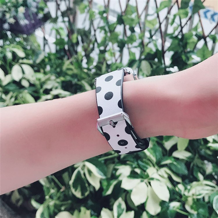 Dots Pattern Genuine Leather Watch Strap Watchband for Apple Watch Series 3/2/1 42mm / Apple Watch Series 4 44mm - Black Dots / White-1