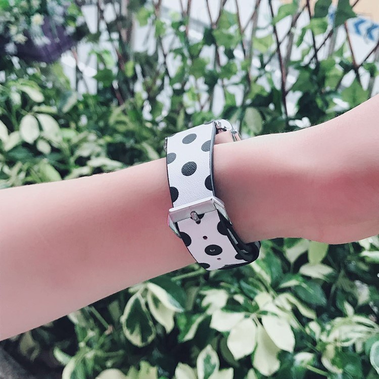 Dots Pattern Genuine Leather Watch Strap Watchband for Apple Watch Series 3/2/1 42mm / Apple Watch Series 4 44mm - Black Dots / White-3