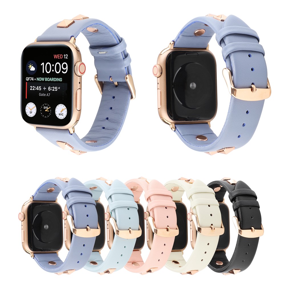 Genuine Leather Watch Strap Smart Watch Band Watchband with Rose Gold Fastener for Apple Watch Series 1/2/3 38mm / Apple Watch Series 4 40mm - Pink-6