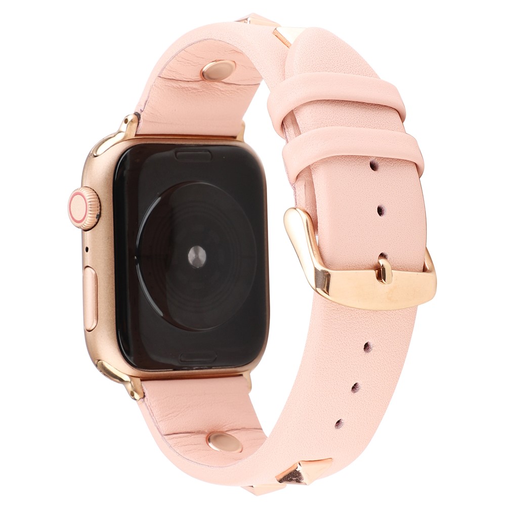 Genuine Leather Watch Strap Smart Watch Band Watchband with Rose Gold Fastener for Apple Watch Series 1 2 3 42mm / Apple Watch Series 5 4 44mm -Light Pink-2