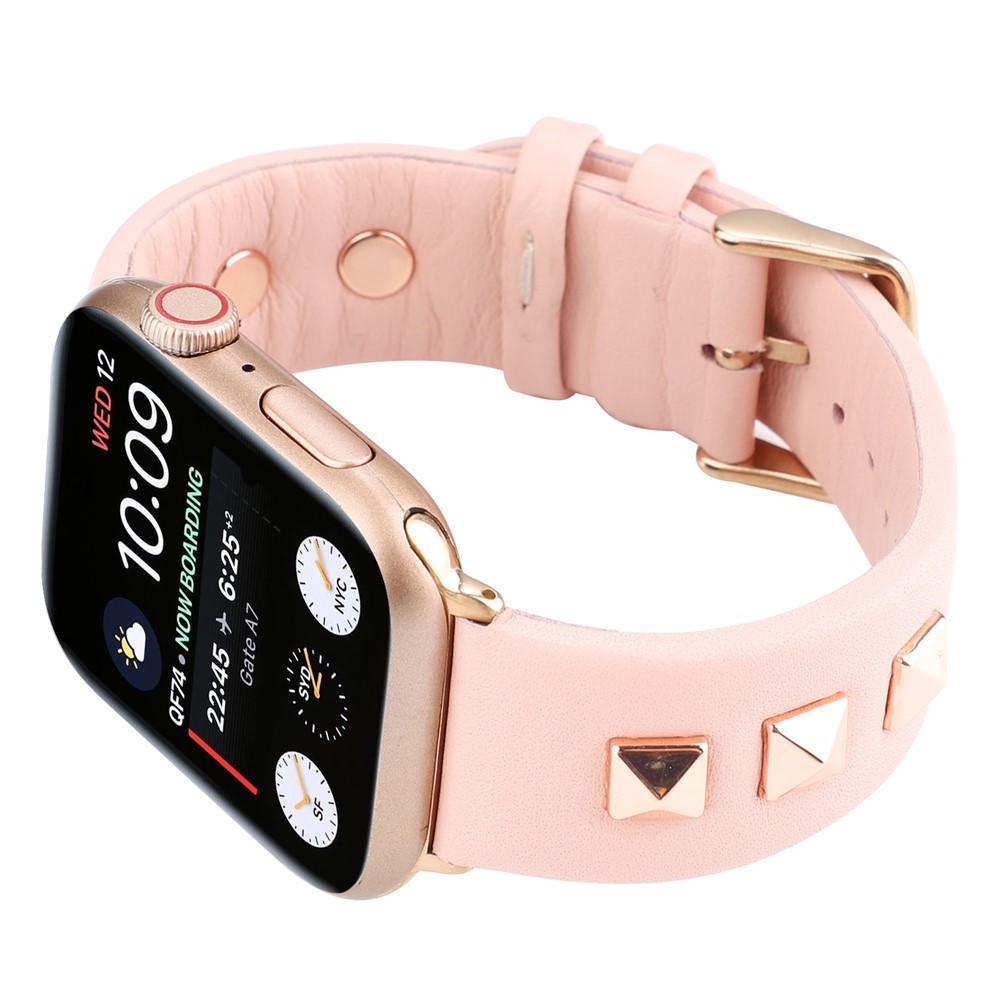 Genuine Leather Watch Strap Smart Watch Band Watchband with Rose Gold Fastener for Apple Watch Series 1 2 3 42mm / Apple Watch Series 5 4 44mm -Light Pink-3