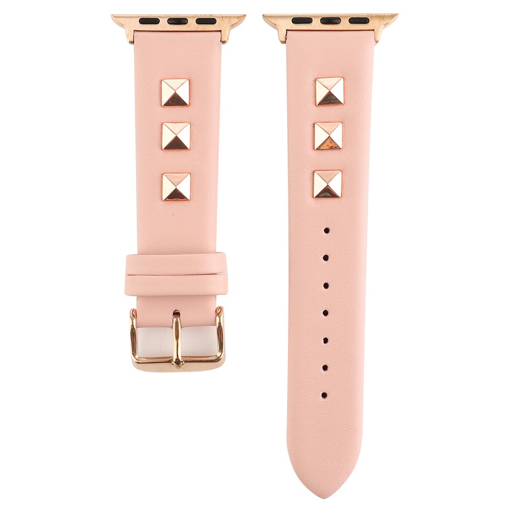 Genuine Leather Watch Strap Smart Watch Band Watchband with Rose Gold Fastener for Apple Watch Series 1 2 3 42mm / Apple Watch Series 5 4 44mm -Light Pink-5
