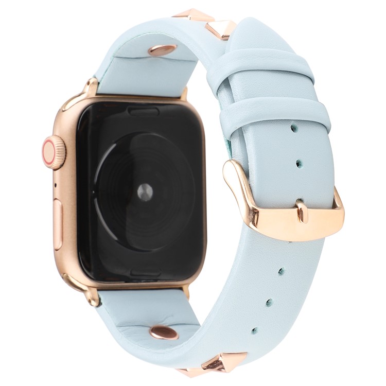 Genuine Leather Watch Strap Smart Watch Band Watchband with Rose Gold Fastener for Apple Watch Series 1 2 3 42mm / Apple Watch Series 5 4 44mm -Baby Blue-2