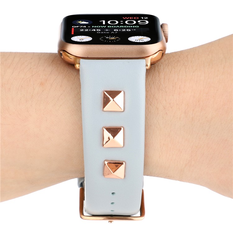 Genuine Leather Watch Strap Smart Watch Band Watchband with Rose Gold Fastener for Apple Watch Series 1 2 3 42mm / Apple Watch Series 5 4 44mm -Baby Blue-4