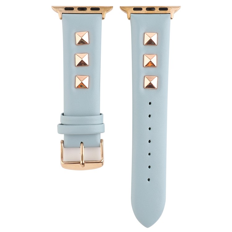 Genuine Leather Watch Strap Smart Watch Band Watchband with Rose Gold Fastener for Apple Watch Series 1 2 3 42mm / Apple Watch Series 5 4 44mm -Baby Blue-5