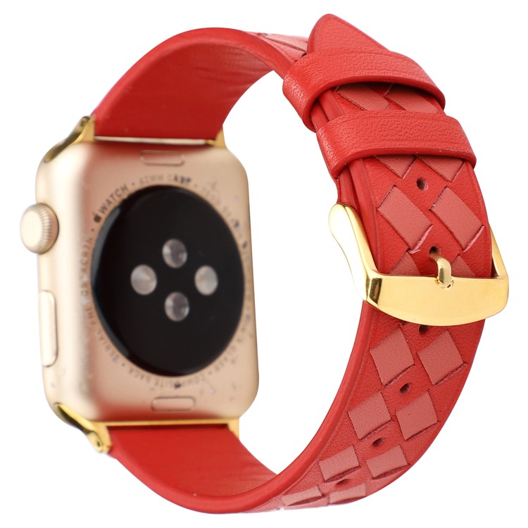 Pulseiras De Textura De Tecido De Couro Genuíno Pulseira De Relógio Inteligente Para Apple Watch Series 1 2 3 42mm / Série De Relógios 5 4 44mm - Vermelho-1