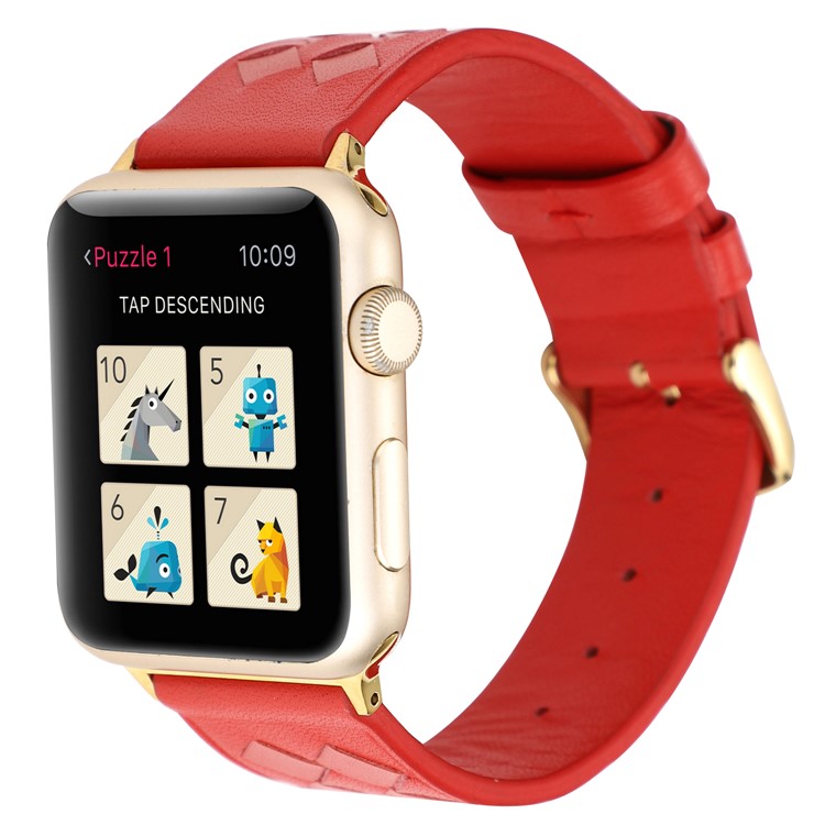 Pulseiras De Textura De Tecido De Couro Genuíno Pulseira De Relógio Inteligente Para Apple Watch Series 1 2 3 42mm / Série De Relógios 5 4 44mm - Vermelho-2