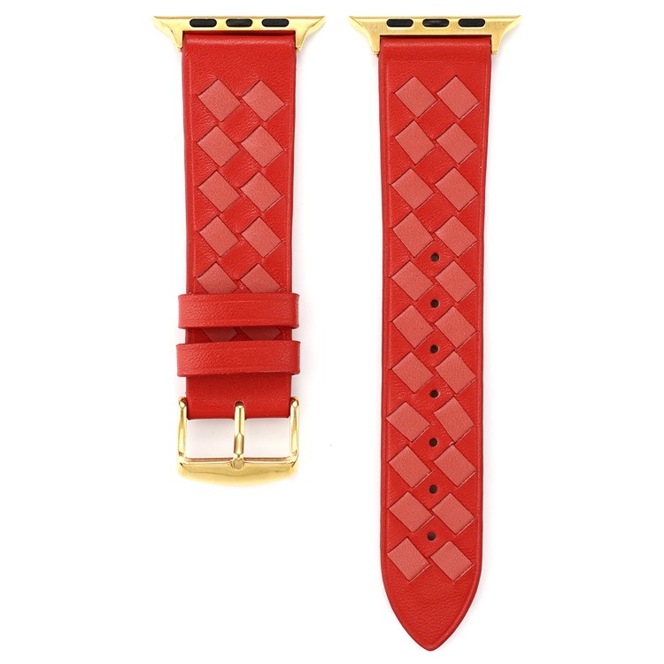 Pulseiras De Textura De Tecido De Couro Genuíno Pulseira De Relógio Inteligente Para Apple Watch Series 1 2 3 42mm / Série De Relógios 5 4 44mm - Vermelho-5