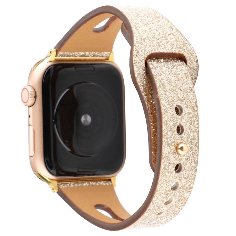 Correa De Reloj De Cuero Genuino En Polvo Flash Para Apple Watch Series 5 4 40mm / Serie 3 2 1 38 Mm - Oro-2