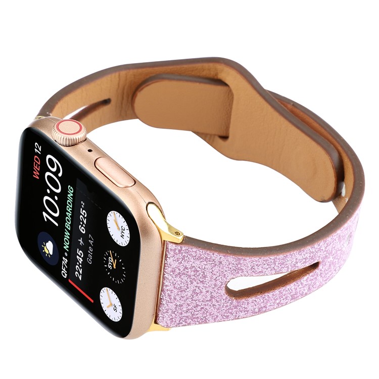 Flash Powder Echtes Leder Armband Für Apple Watch Series 5 4 44mm / Serie 3 2 1 42mm - Rosa-3