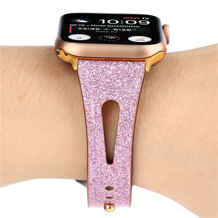 Flash Powder Echtes Leder Armband Für Apple Watch Series 5 4 44mm / Serie 3 2 1 42mm - Rosa-4
