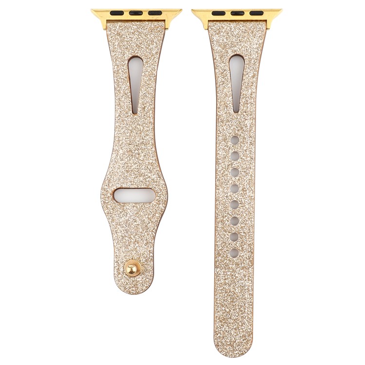 Flash Em Pó Pulseira De Pulseira De Relógio De Couro Genuíno Para Apple Watch Series 5 4 44mm / Série 3 2 1 42mm - Ouro-5